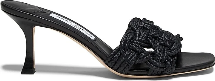 Women's Chara 70MM Crochet Raffia Sandals - Black - Size 5