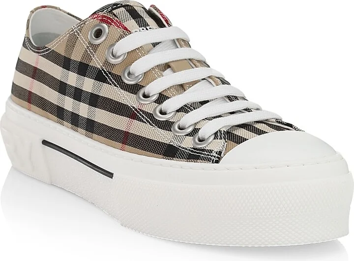 Women's Check Cotton Logo Sneakers - Archive Beige - Size 5 - Image 2