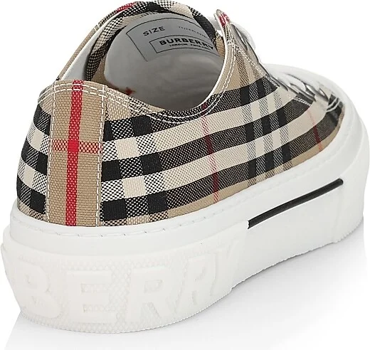 Women's Check Cotton Logo Sneakers - Archive Beige - Size 5 - Image 3