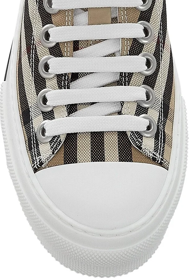 Women's Check Cotton Logo Sneakers - Archive Beige - Size 5 - Image 4