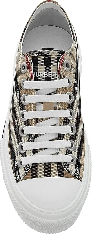Women's Check Cotton Logo Sneakers - Archive Beige - Size 5 - Image 5