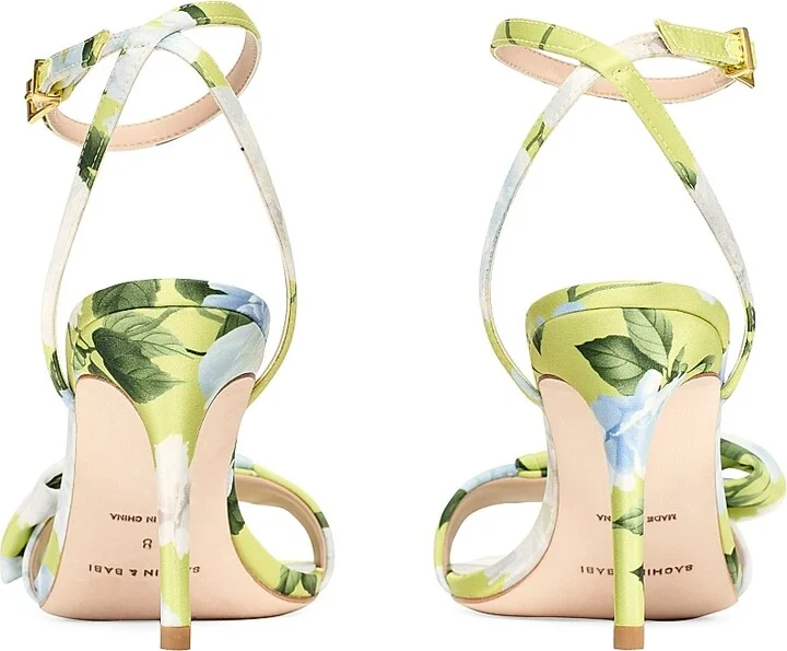 Women's Chelsea 85MM Floral Satin Sandals - Citrine Peonies - Size 6 - Image 2