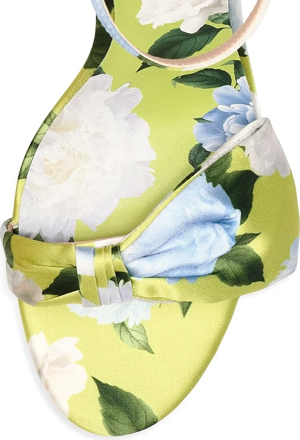 Women's Chelsea 85MM Floral Satin Sandals - Citrine Peonies - Size 6 - Image 3