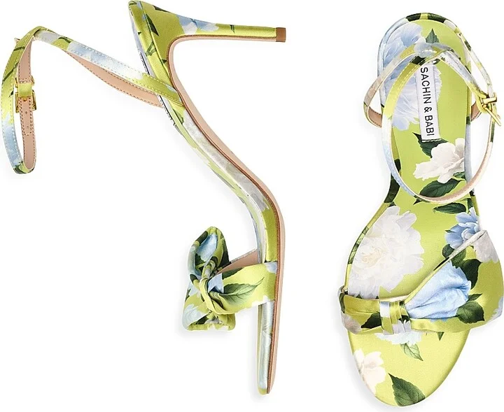 Women's Chelsea 85MM Floral Satin Sandals - Citrine Peonies - Size 6 - Image 4