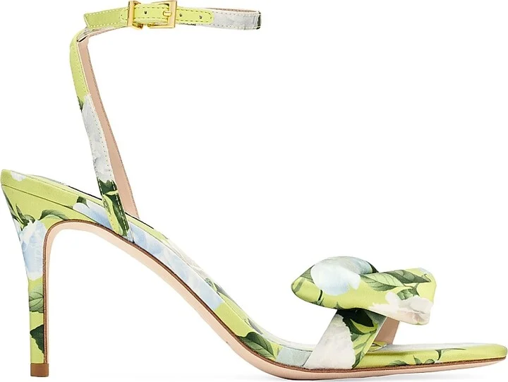 Women's Chelsea 85MM Floral Satin Sandals - Citrine Peonies - Size 6