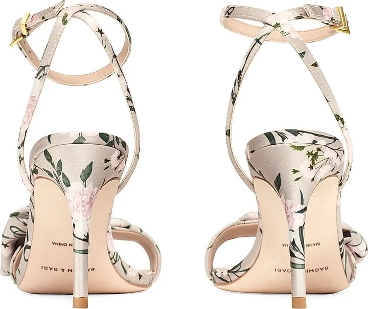 Women's Chelsea 85MM Floral Satin Sandals - Pewter English Rose - Size 6 - Image 2