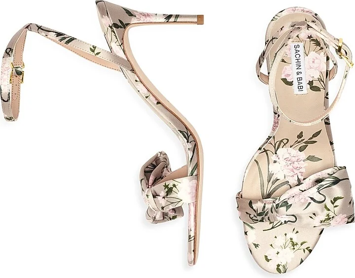 Women's Chelsea 85MM Floral Satin Sandals - Pewter English Rose - Size 6 - Image 4