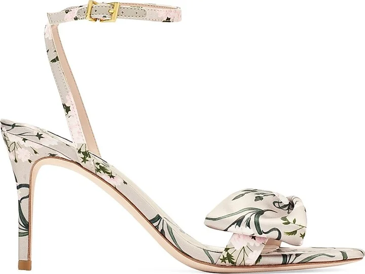 Women's Chelsea 85MM Floral Satin Sandals - Pewter English Rose - Size 6