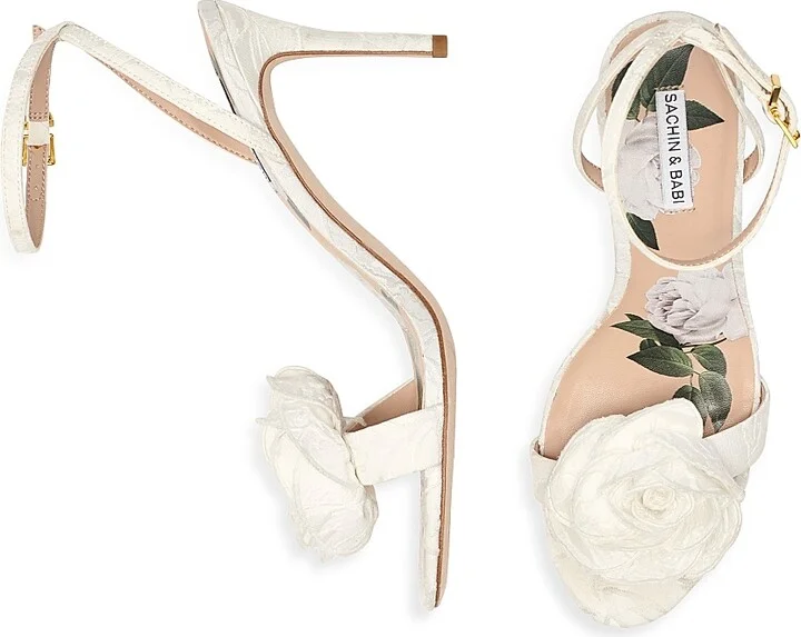 Women's Chelsea 85MM Rose Cloque Sandals - Ivory - Size 6 - Image 4