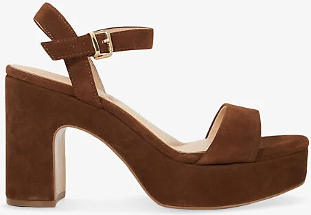 Womens Chestnut Suede Monotone Block-Heel Suede Sandals Eur 36 / 3 Uk Women