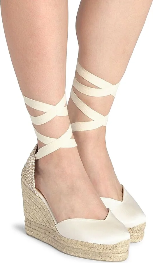 Women's Chiara Satin Platform Wedge Espadrilles - Crudo - Size 8 - Image 4