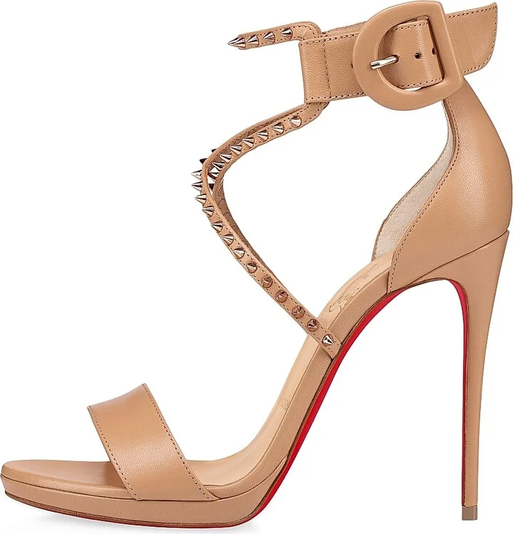 Women's Choca Lux 120MM Leather Sandals - Beige - Size 4 - Image 3