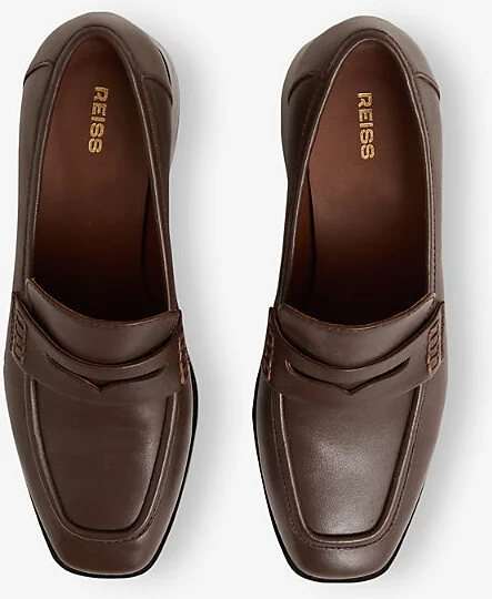 Womens Chocolate Heidi Block-Heel Leather Penny Loafers Eur 41 / 8 Uk Women - Image 2