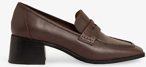 Womens Chocolate Heidi Block-Heel Leather Penny Loafers Eur 41 / 8 Uk Women
