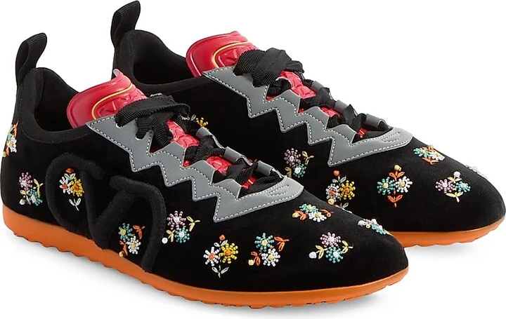 Women's Chromathon Velvet Sneakers with Floral Embroidery - Black Multicolor - Size 7 - Image 2