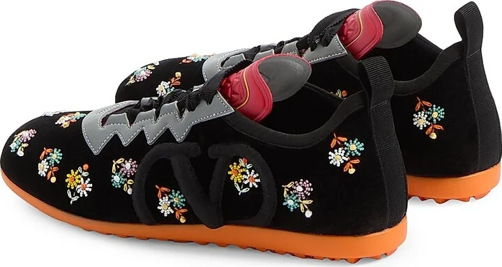 Women's Chromathon Velvet Sneakers with Floral Embroidery - Black Multicolor - Size 7 - Image 3