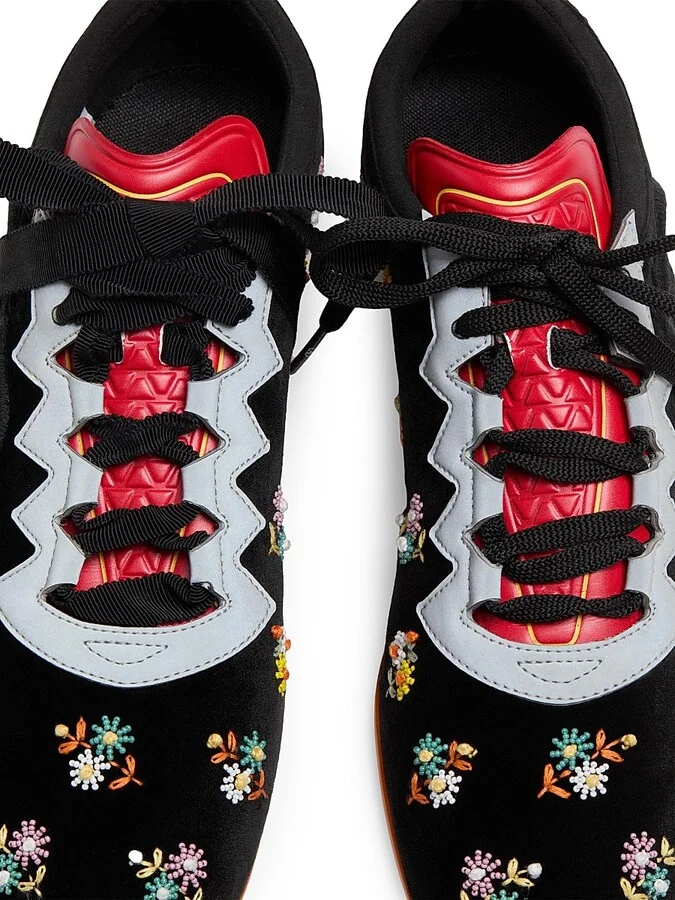Women's Chromathon Velvet Sneakers with Floral Embroidery - Black Multicolor - Size 7 - Image 5