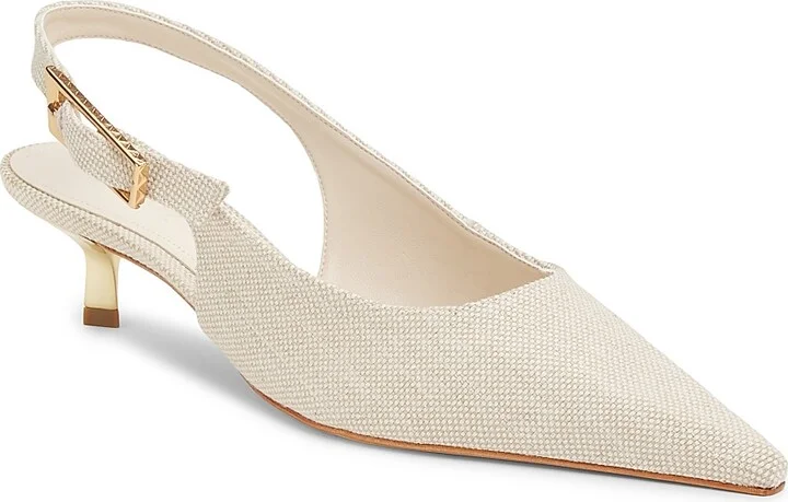 Women's Ciara 50MM Linen Kitten-Heel Pumps - Oyster - Size 7 - Image 2