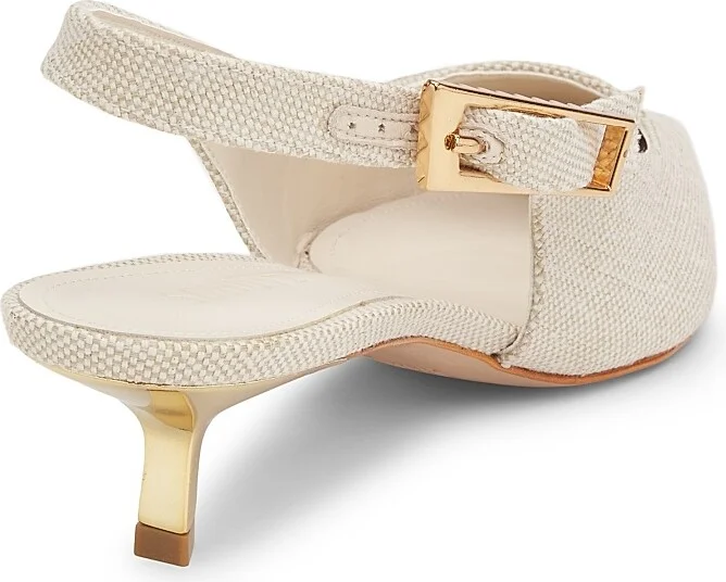 Women's Ciara 50MM Linen Kitten-Heel Pumps - Oyster - Size 7 - Image 3