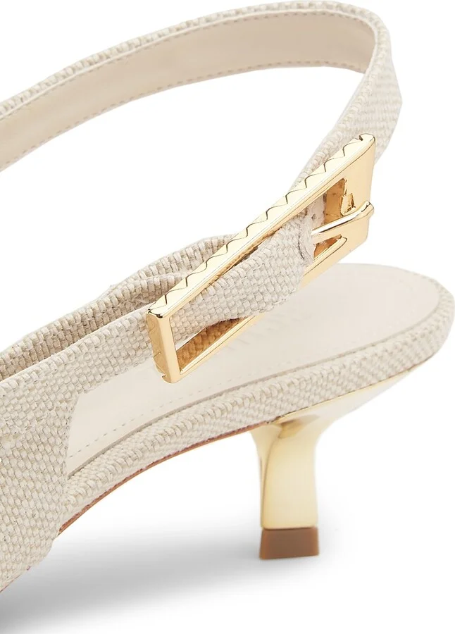 Women's Ciara 50MM Linen Kitten-Heel Pumps - Oyster - Size 7 - Image 5