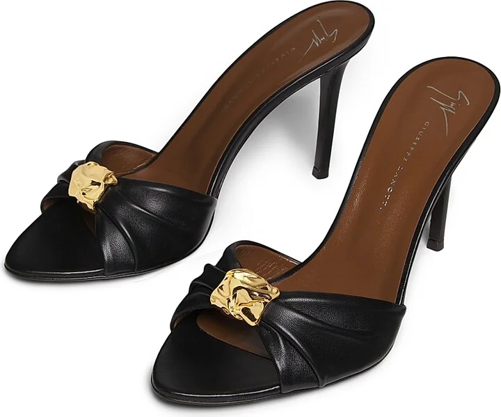 Women's Clandestino 90MM Leather Mules - Nero Oro - Size 6 - Image 2