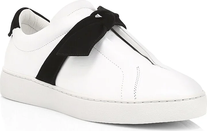 Women's Clarita Bow Leather Sneakers - Black White - Size 5 - Image 2