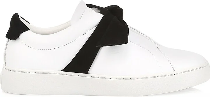 Women's Clarita Bow Leather Sneakers - Black White - Size 5