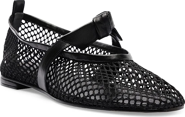 Women's Clarita Fishnet Leather Ballerina Flats - Black - Size 6.5 - Image 2