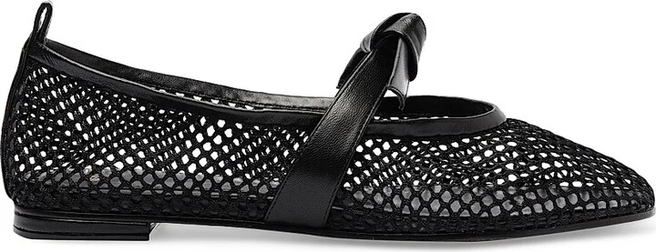Women's Clarita Fishnet Leather Ballerina Flats - Black - Size 6.5