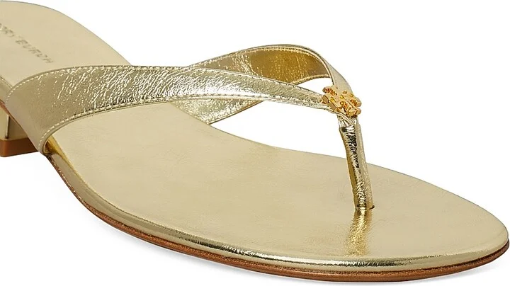 Women's Classic Logo 35MM Metallic Leather Thong Sandals - Gold - Size 10 - Image 4