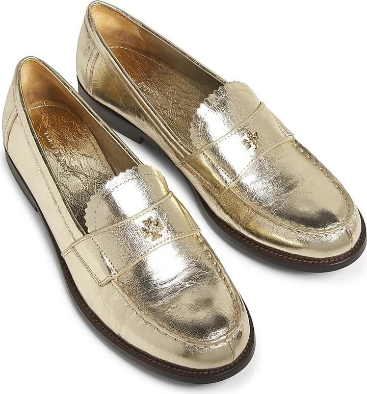 Women's Classic Metallic Leather Loafers - Spark Gold - Size 5 - Image 4