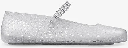 Womens Clear/Silver/Crystal The Jelly Glitter-Embellished Ballet Flats Eur 38/5 Uk Women