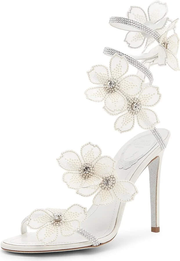 Women's Cleo 105MM Crystal-Embellished Floral Satin Sandals - Ivory Satin Crystal Cream - Size 6.5 - Image 2