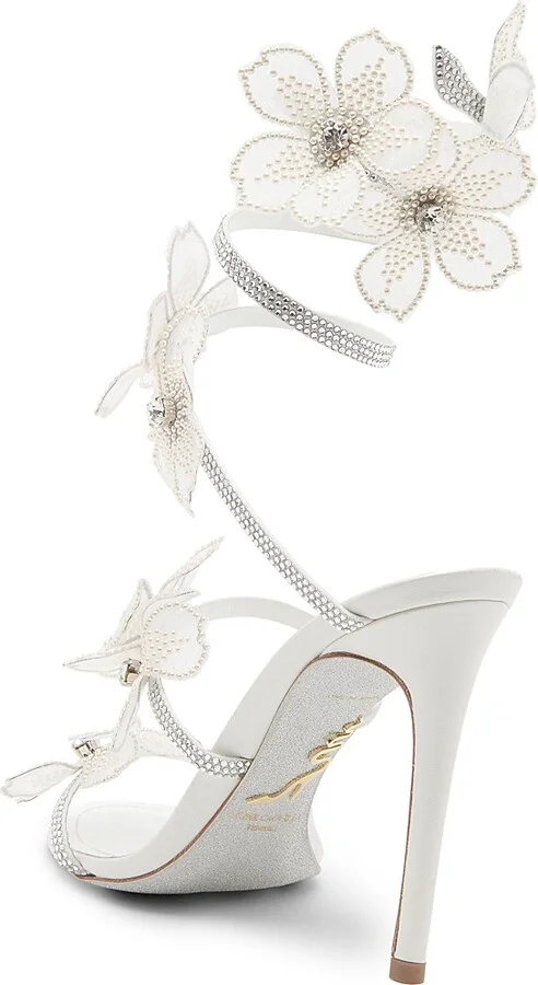 Women's Cleo 105MM Crystal-Embellished Floral Satin Sandals - Ivory Satin Crystal Cream - Size 6.5 - Image 3