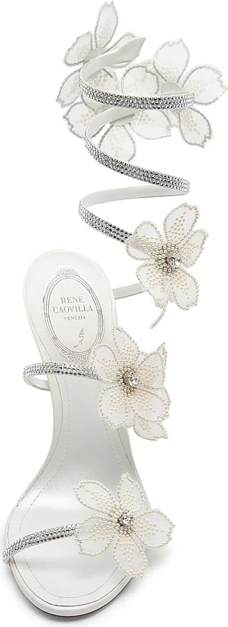 Women's Cleo 105MM Crystal-Embellished Floral Satin Sandals - Ivory Satin Crystal Cream - Size 6.5 - Image 4