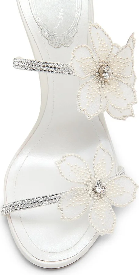 Women's Cleo 105MM Crystal-Embellished Floral Satin Sandals - Ivory Satin Crystal Cream - Size 6.5 - Image 5