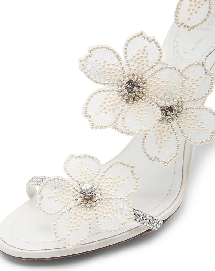 Women's Cleo 105MM Crystal-Embellished Floral Satin Sandals - Ivory Satin Crystal Cream - Size 6.5 - Image 6