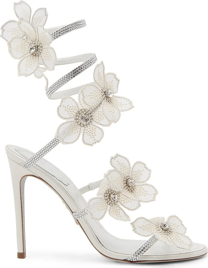 Women's Cleo 105MM Crystal-Embellished Floral Satin Sandals - Ivory Satin Crystal Cream - Size 6.5