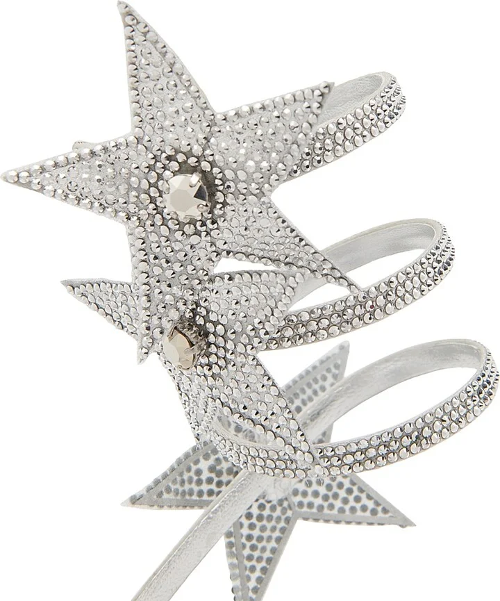 Women's Cleo 105MM Crystal-Embellished Star Satin Sandals - Grey Satin Labrador Strass - Size 5.5 - Image 6