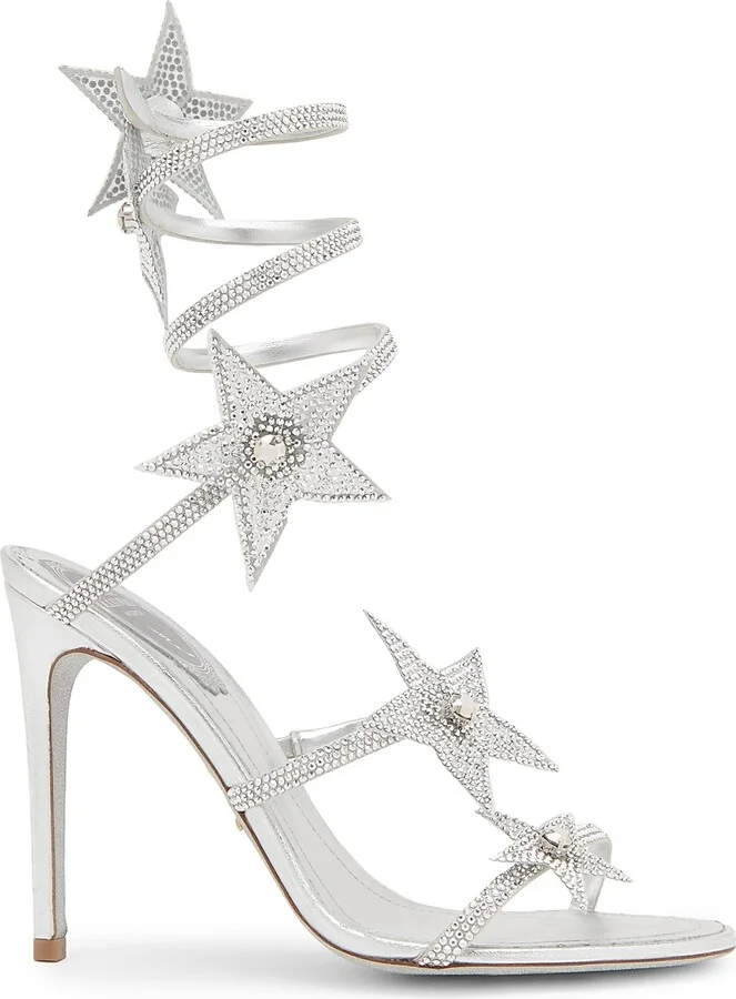 Women's Cleo 105MM Crystal-Embellished Star Satin Sandals - Grey Satin Labrador Strass - Size 5.5