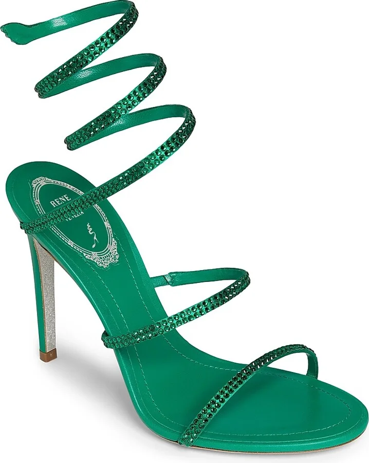 Women's Cleo 105MM Embellished Satin Ankle-Wrap Sandals - Green - Size 6 - Image 2