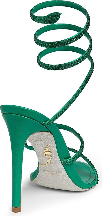 Women's Cleo 105MM Embellished Satin Ankle-Wrap Sandals - Green - Size 6 - Image 3