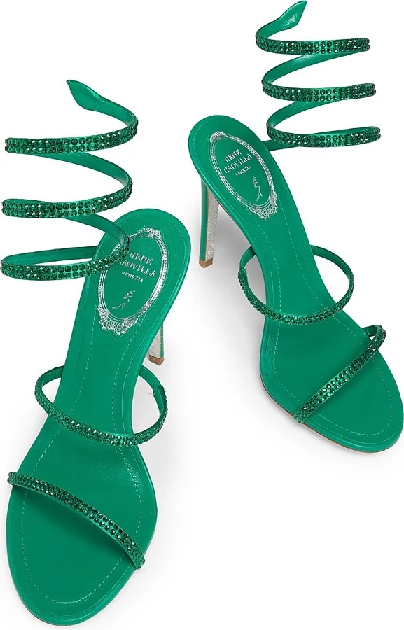 Women's Cleo 105MM Embellished Satin Ankle-Wrap Sandals - Green - Size 6 - Image 4