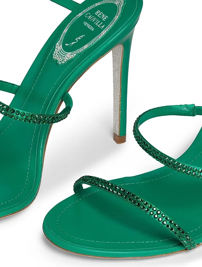 Women's Cleo 105MM Embellished Satin Ankle-Wrap Sandals - Green - Size 6 - Image 6