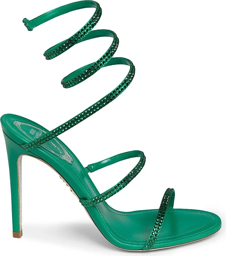 Women's Cleo 105MM Embellished Satin Ankle-Wrap Sandals - Green - Size 6