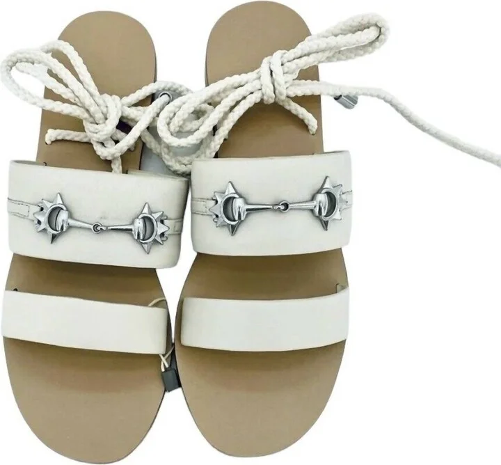 Women's Cleo Leather Ankle Wrap Tie Gladiator Sandals In Ivory