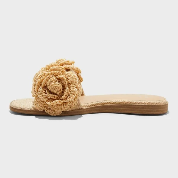 Women's Coco Raffia Flower Slide Sandals - A New Day™ Tan : Memory Foam Insole, Open Toe, Textured Outsole, Medium Width - Image 2