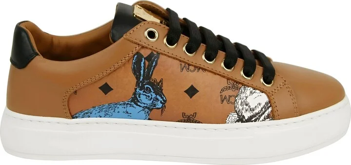 Women's Cognac Brown Visetos Leather Rabbit Print Sneakers (36 EU / 6 US) - Image 6