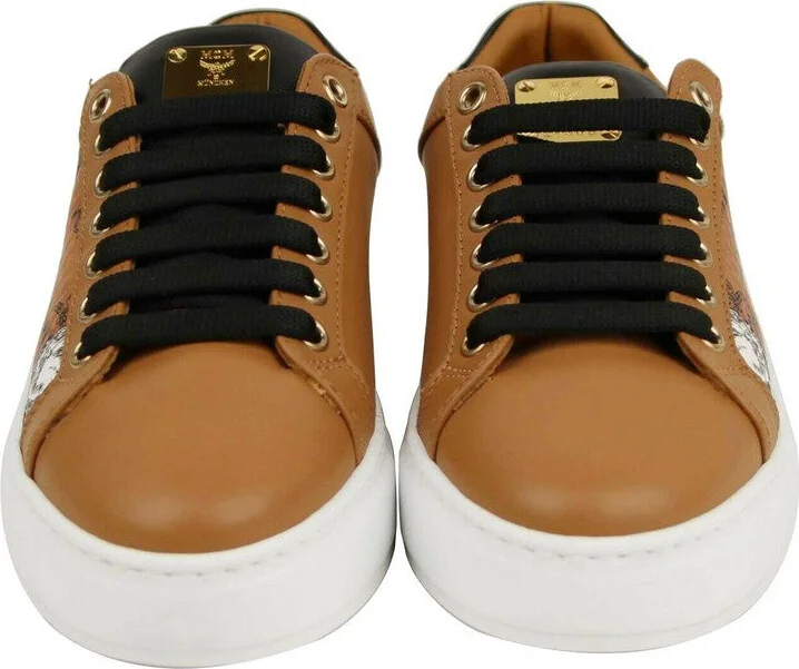Women's Cognac Brown Visetos Leather Rabbit Print Sneakers MES9AMM76CO0 - Image 3