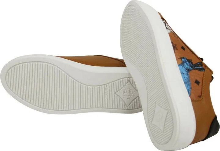 Women's Cognac Brown Visetos Leather Rabbit Print Sneakers MES9AMM76CO0 - Image 8